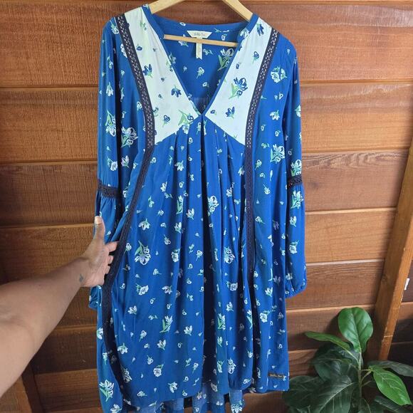 Matilda Jane Women Blue Floral Long Sleeve Dress M Boho Cottage Prairie Western - Picture 5 of 12